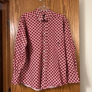Men’s ARIAT Red/Black White Pattern Button Down Western Shirt Medium